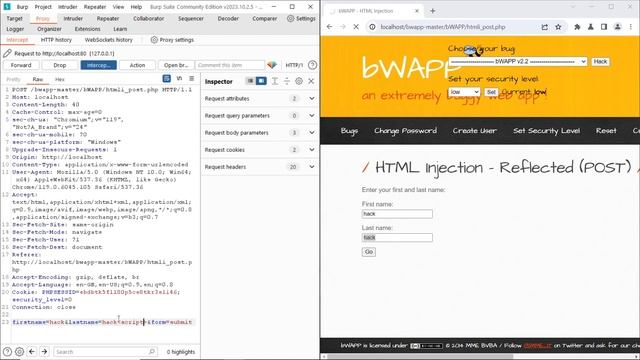 Web Hacking - BWAPP - HTML Injection - Reflected (POST) LOW + Burp - XSS hacking - IT SEC LAB HUN смотреть онлайн