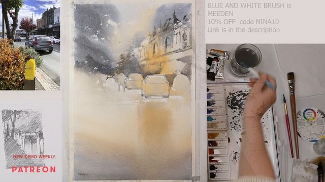 Loose Watercolor Painting Architecture Rain and Shine on Puckle Street смотреть онлайн