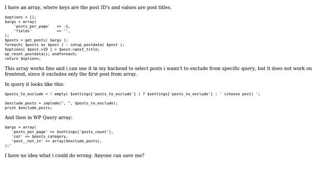 Wordpress: Getting posts to exclude from array смотреть онлайн