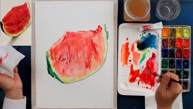 Как нарисовать арбуз акварелью? смотреть онлайн