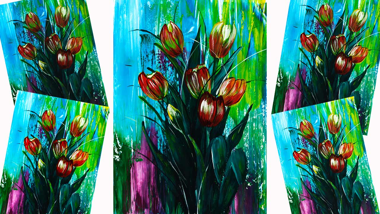 Интерьерная картина тюльпаны. Рисуем цветы. Как нарисовать тюльпаны. смотреть онлайн