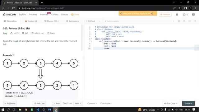 206. Reverse Linked List | Leetcode | Python смотреть онлайн