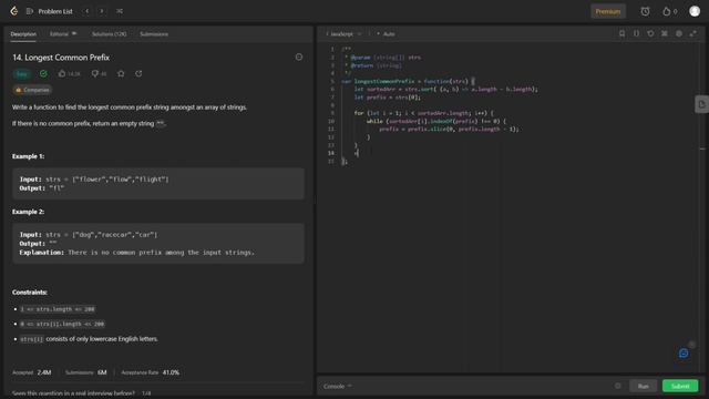14. Longest Common Prefix LeetCode Solution and Explanation - JavaScript смотреть онлайн