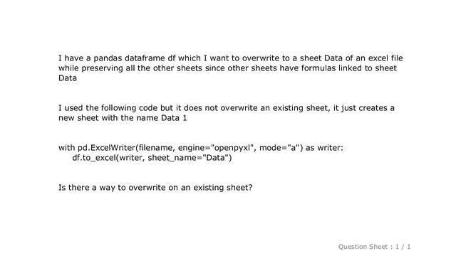 Pandas : How to overwrite data on an existing excel sheet while preserving all other sheets? смотреть онлайн
