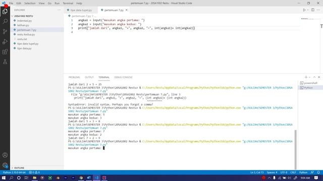 Tugas Python pertemuan 7 restu_20SA1002 смотреть онлайн