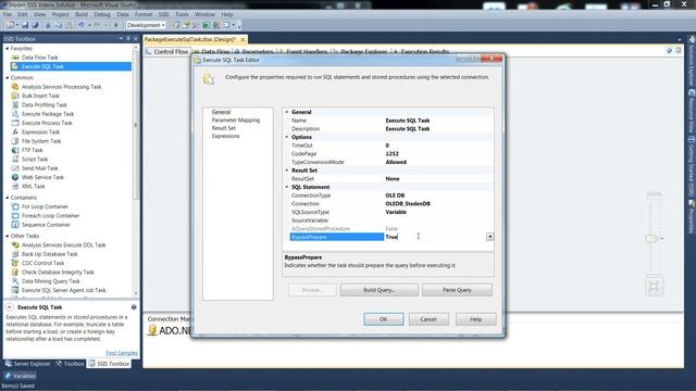 SSIS "Execute SQL Task" - configuration options/fields смотреть онлайн