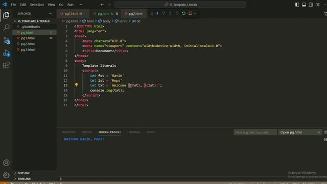 Javascript String Template Literals смотреть онлайн