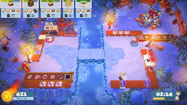 Overcooked 2 Seasonal Content (Kevin's Christmas Cracker) Level 1-5 Gameplay 4 star (2 player co-op