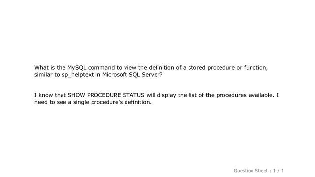 MySQL : View stored procedure/function definition in MySQL смотреть онлайн