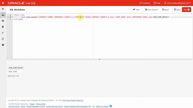 Oracle 18C New Feature - JSON EQUAL смотреть онлайн