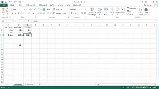 Microsoft Excel - Shortcut Guide Tutorial | Time Difference And Duration: Particularly Over 24 Hrs смотреть онлайн