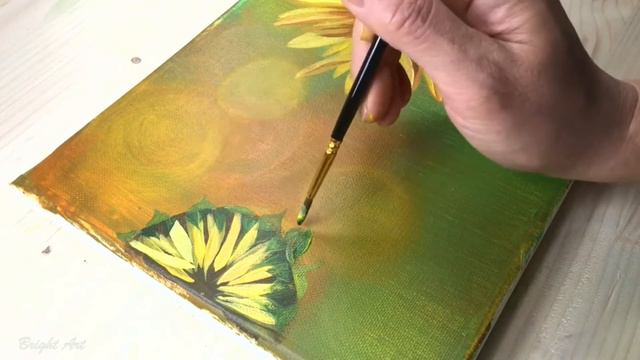 Sunflower And Blue Butterfly / Easy Acrylic Painting Tutorial #11 смотреть онлайн