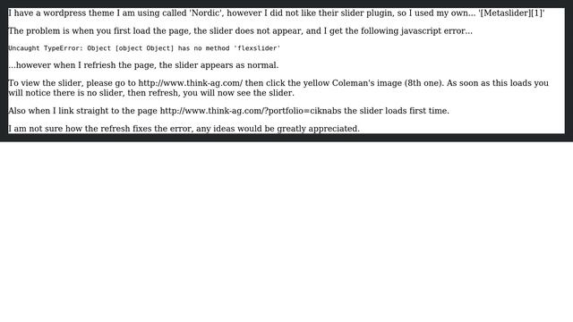 Wordpress: Meta slider plugin only works after first refresh - Object has no method 'flex slider' смотреть онлайн