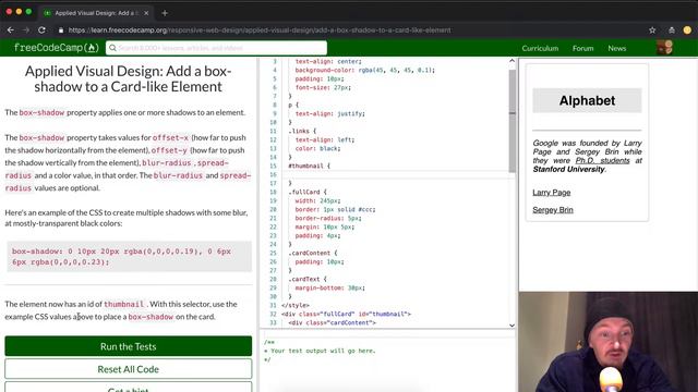 Applied Visual Design - Add a box shadow to a Card like Element - Free Code Camp смотреть онлайн