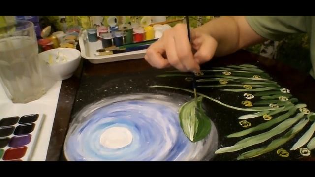 Рисуем с Олей! Урок 7. Ночной пейзаж. смотреть онлайн