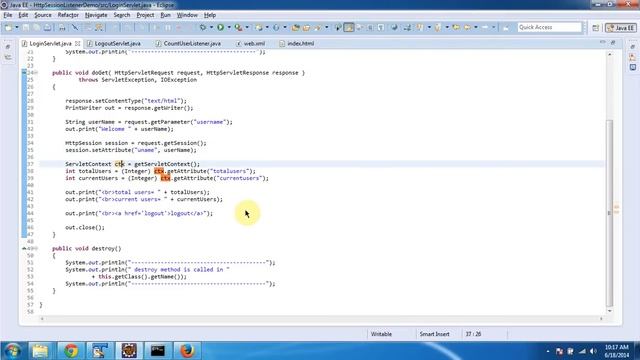 HttpSession Listener Demo [Count logged in Users] | Servlets смотреть онлайн