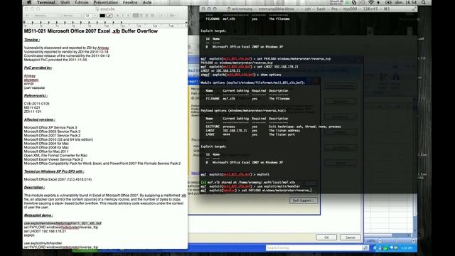 MS11-021 Microsoft Office 2007 Excel .xlb Buffer Overflow смотреть онлайн