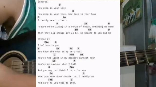 how deep is your love guitar cover with chords key of D смотреть онлайн