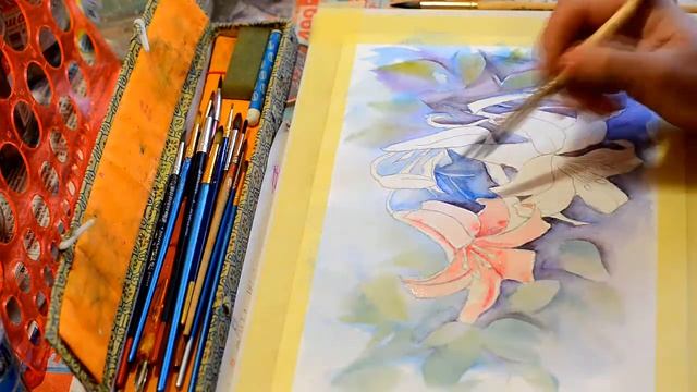 Веточка Лилии. Акварель. Lily of the Lily. Watercolor. смотреть онлайн