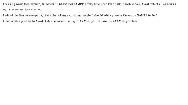 Avast detects PHP built in web server as a virus смотреть онлайн