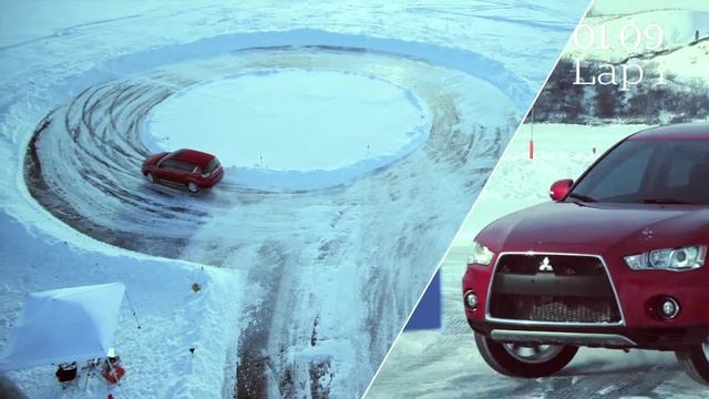 Most Vehicle Figure Of Eights On Ice Mitsubishi Outlander Guinness World Record смотреть онлайн