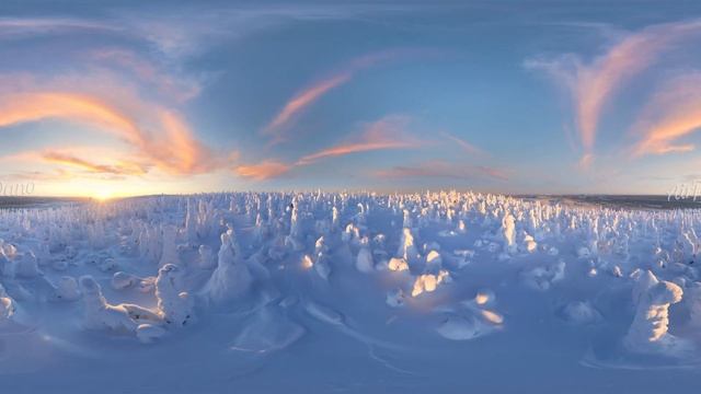 Snowy Fairytale. Lapland, Finland. Aerial 360 Video In 12K
