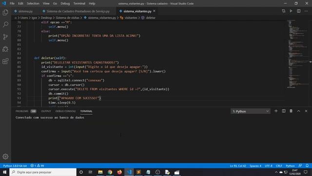 Criando Sistema Entrada e Saída Visitantes PYTHON Criando a função DELETAR смотреть онлайн