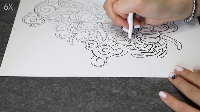 Рисуем японские хризантемы с Олей Ч. черно-белой графикой смотреть онлайн