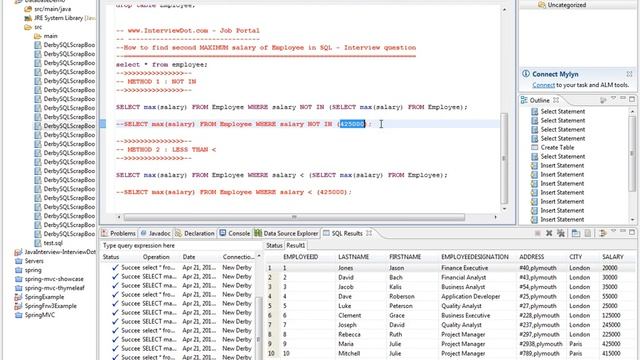 SQL INTERVIEW SECOND MAX SALARY смотреть онлайн
