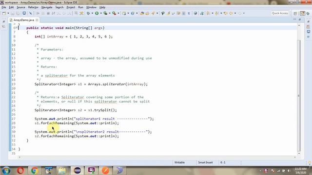 How to use spliterator(int[] array) method of Java.util.Arrays Class? смотреть онлайн