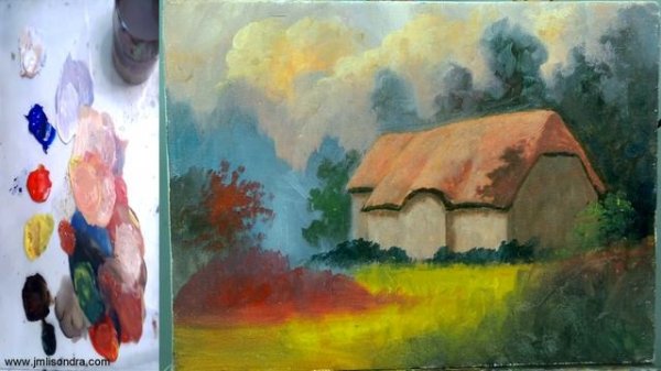Acrylic Landscape Painting Tutorial / Colorful House in the Garden with Flowers / JMLisondra