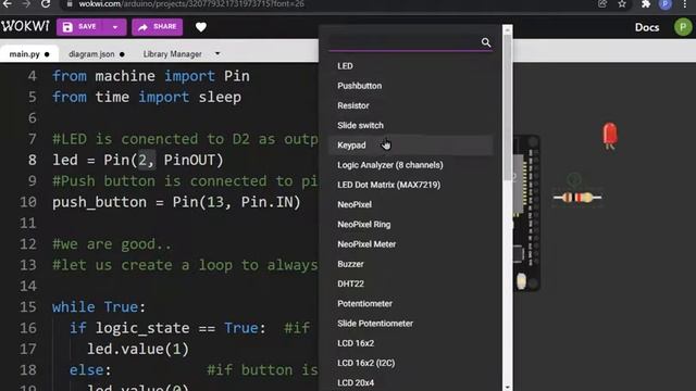 ✨ESP32 Simulator✨ - Micropython ? LED? and a push-button? project - Easy ESP32 projects on Wokwi ? смотреть онлайн