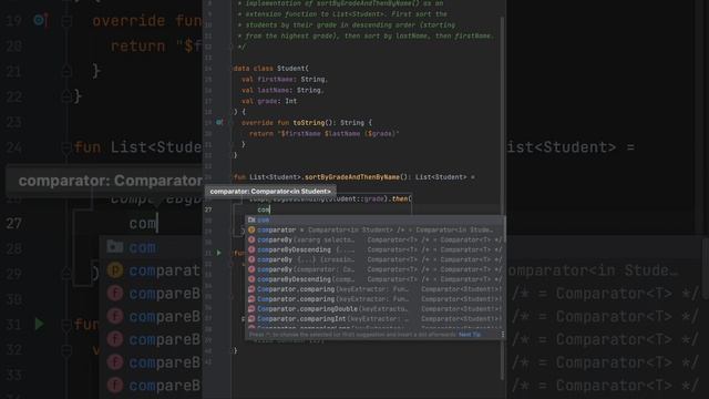 Kotlin - member reference comparebydescending & compareby student grade super easy programming. смотреть онлайн