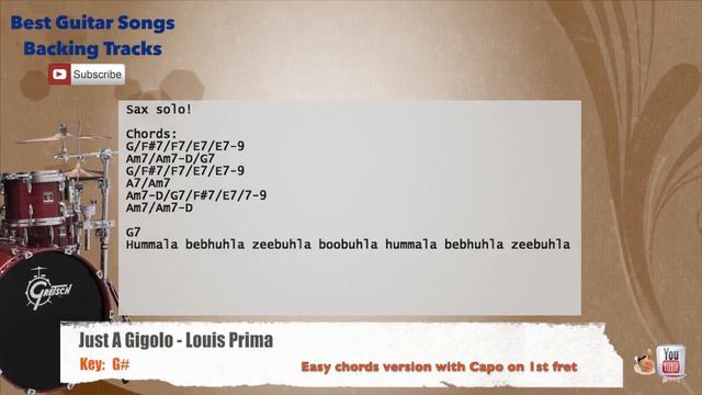  Just a Gigolo - Louis Prima Drums Backing Track with chords and lyrics