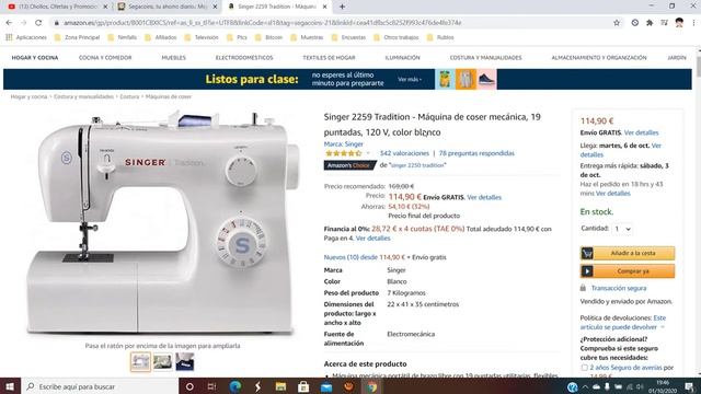? ¡Oferta Amazon! Máquina de coser Singer 2259 Tradition barato 114€ ¡3%2 DTO! Opinión | Descuento смотреть онлайн