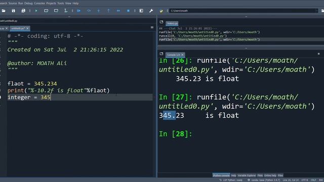 كيفية عمل (%d,s,f) في بايثون (Format Specifiers) смотреть онлайн