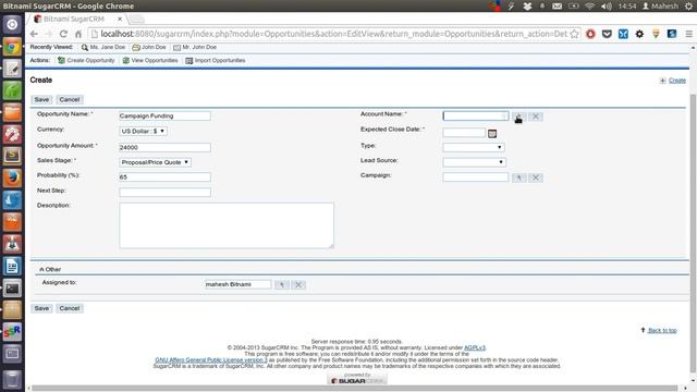 SugarCRM Opportunities Module смотреть онлайн