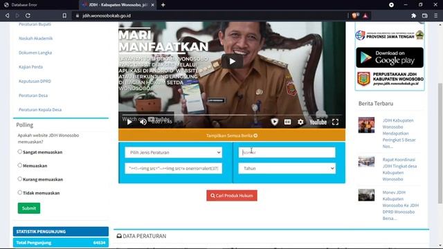 Vulnerabilities XSS + A Database Error Occurred JDIH Kabupaten Wonosobo | 2022 | Bug Hunters | смотреть онлайн