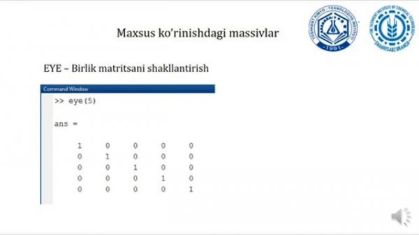 Matlab  Matritsalar massivlar bilan ishlash