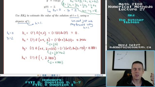 Lecture 27 - RK4 and Butcher Tableaus смотреть онлайн