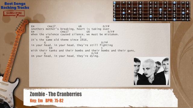 🎸 Zombie - The Cranberries Guitar Backing Track with chords and lyrics смотреть онлайн