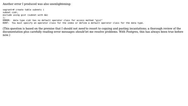 How to find out what operator class and access method should be used for an exclusion constraint? смотреть онлайн