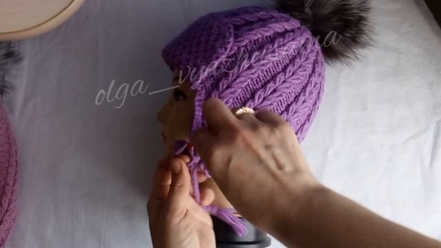 Шапочка-ушанка узором "Колоски из вытянутых петель". Слайды ,обзор , советы. смотреть онлайн