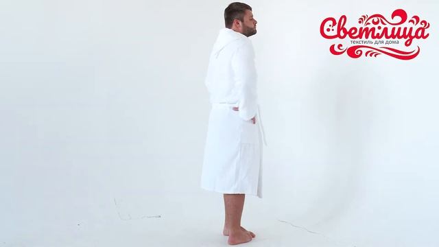 Мужской махровый халат с капюшоном (Белый) - Светлица смотреть онлайн