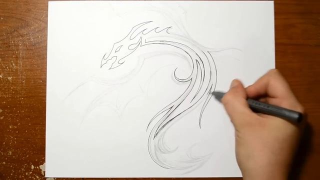 Designing a Cool Tribal Dragon Tattoo Design - Drawing 1 смотреть онлайн