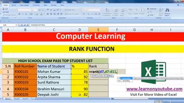 Rank Formula in Excel in Hindi Language | Rank Function in Excel | Rank in Excel смотреть онлайн