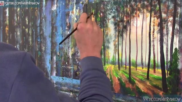 Художник рисует СОЛНЕЧНЫЙ ЛЕС полный урок живописи Валерий Рыбаков | Sunny FOREST acrylic painting. смотреть онлайн