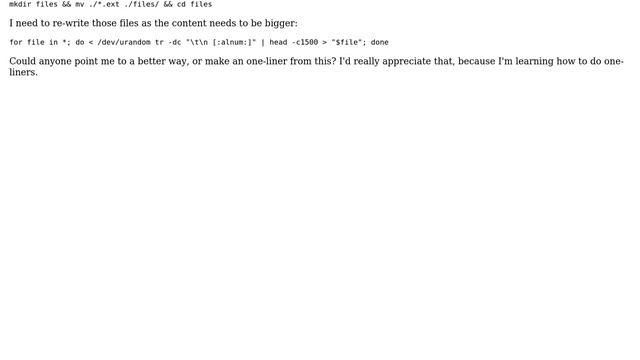 Help with oneliner - create random files, rename to two-char filename, fill with random strings смотреть онлайн