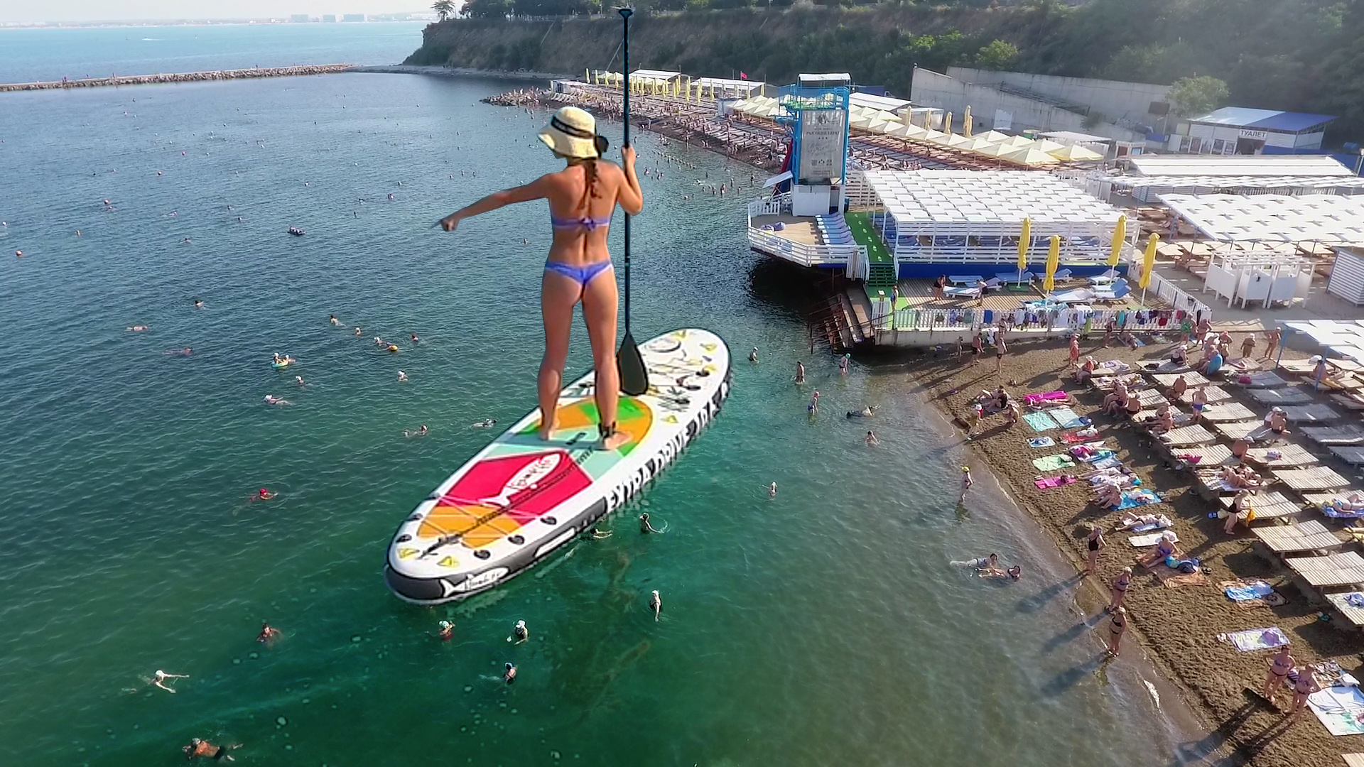 Анапа. Утро в Малой бухте. Красивая девушка на сапборде смотреть онлайн