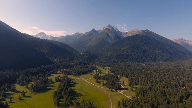 Mountains From Drone. Arkhyz Wild Nature. Aerial Phantom 4 Footage. Архыз, Карачаево-Черкесия.